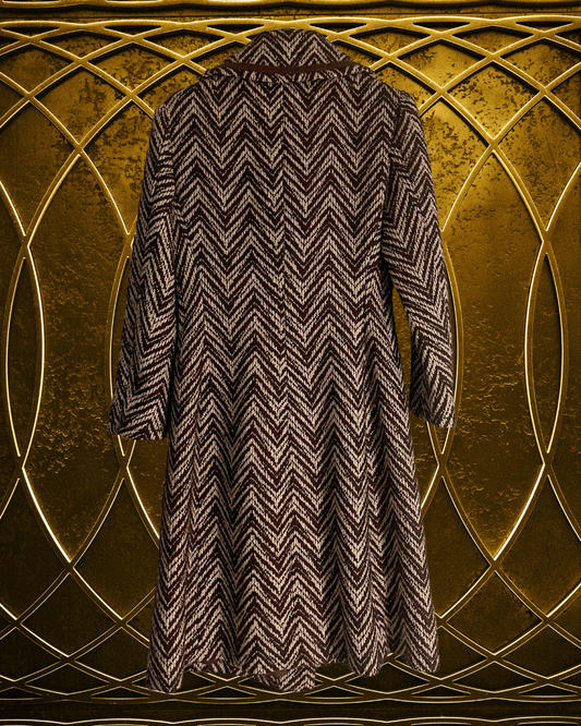 vintage de-de özel kesim yün zig zag desenli manto