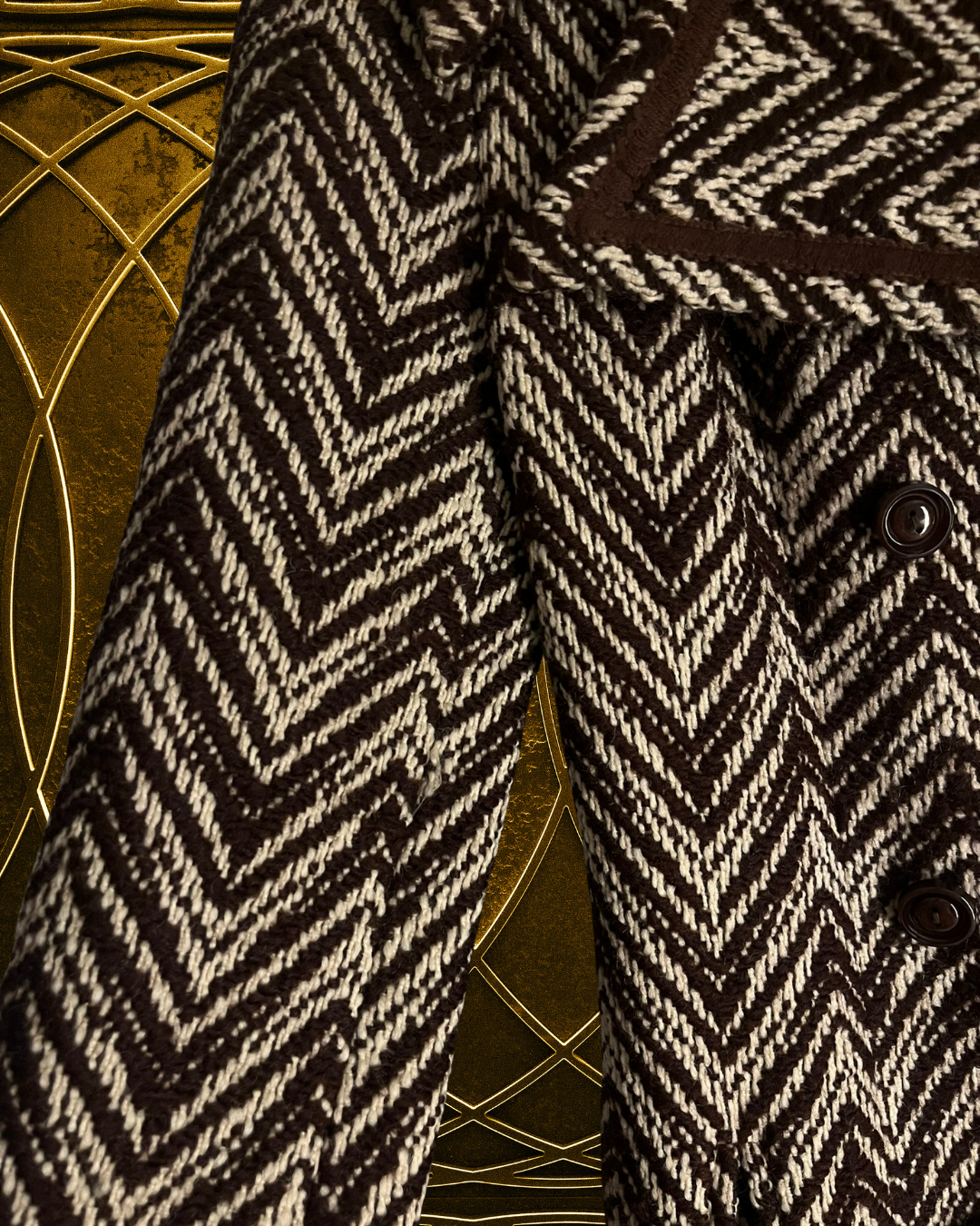 vintage de-de özel kesim yün zig zag desenli manto
