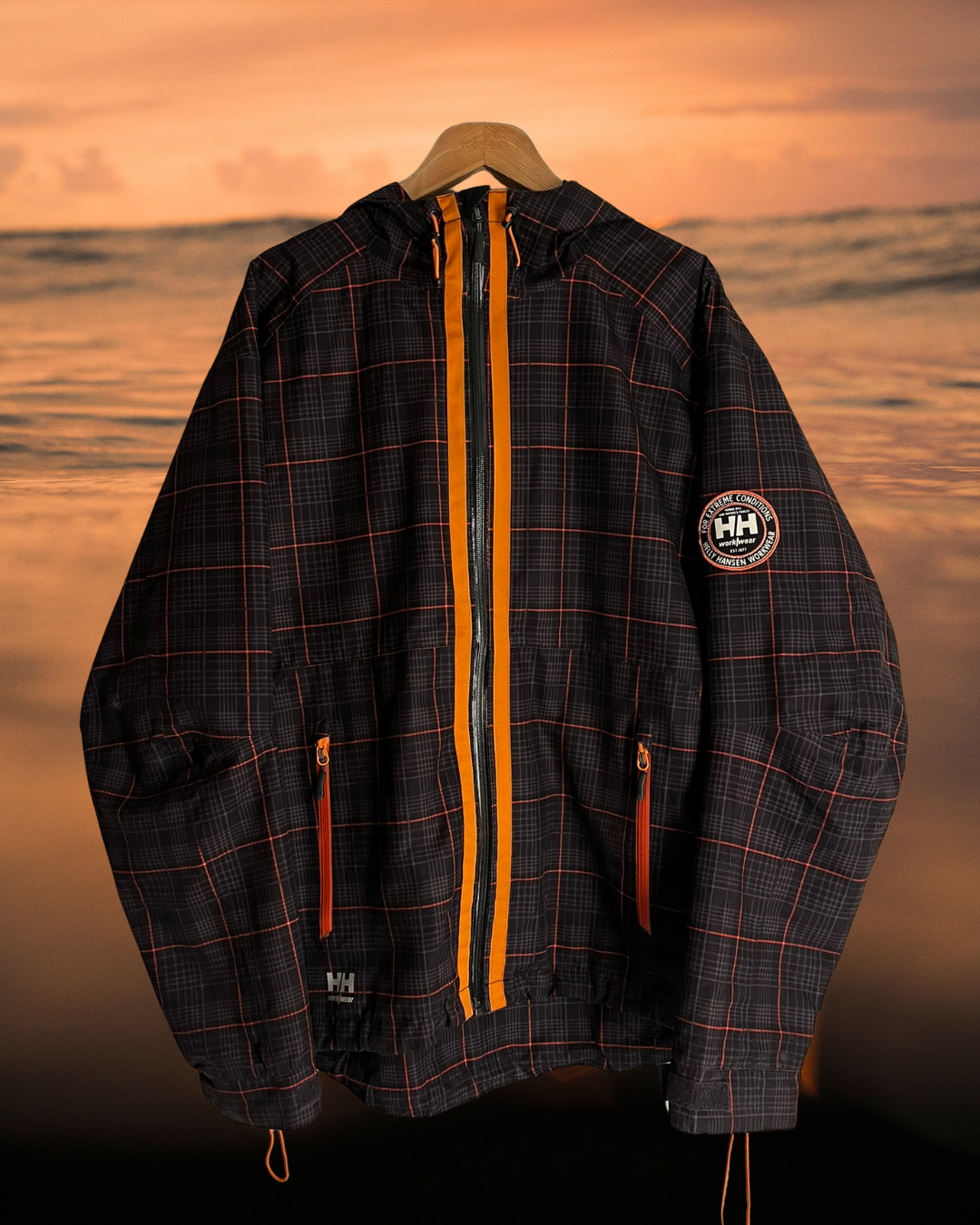vintage helly hansen turuncu ekoseli mevsimlik mont