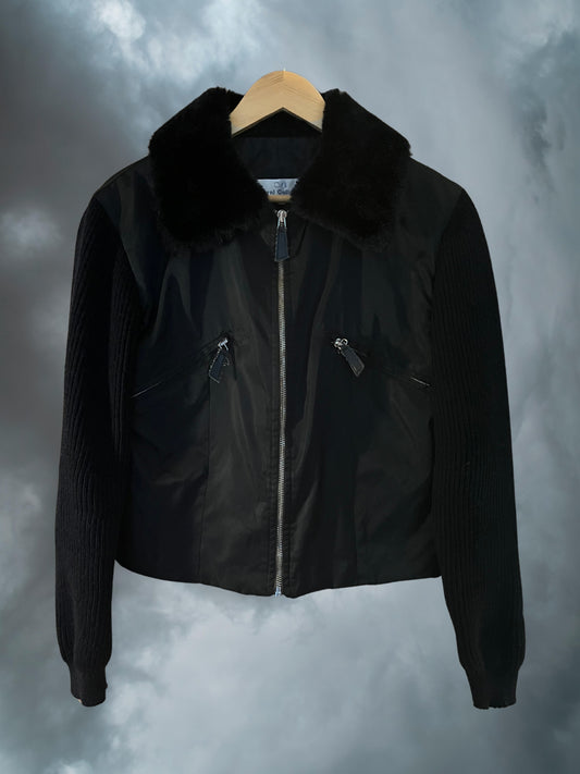 siyah peluş yaka bomber mont