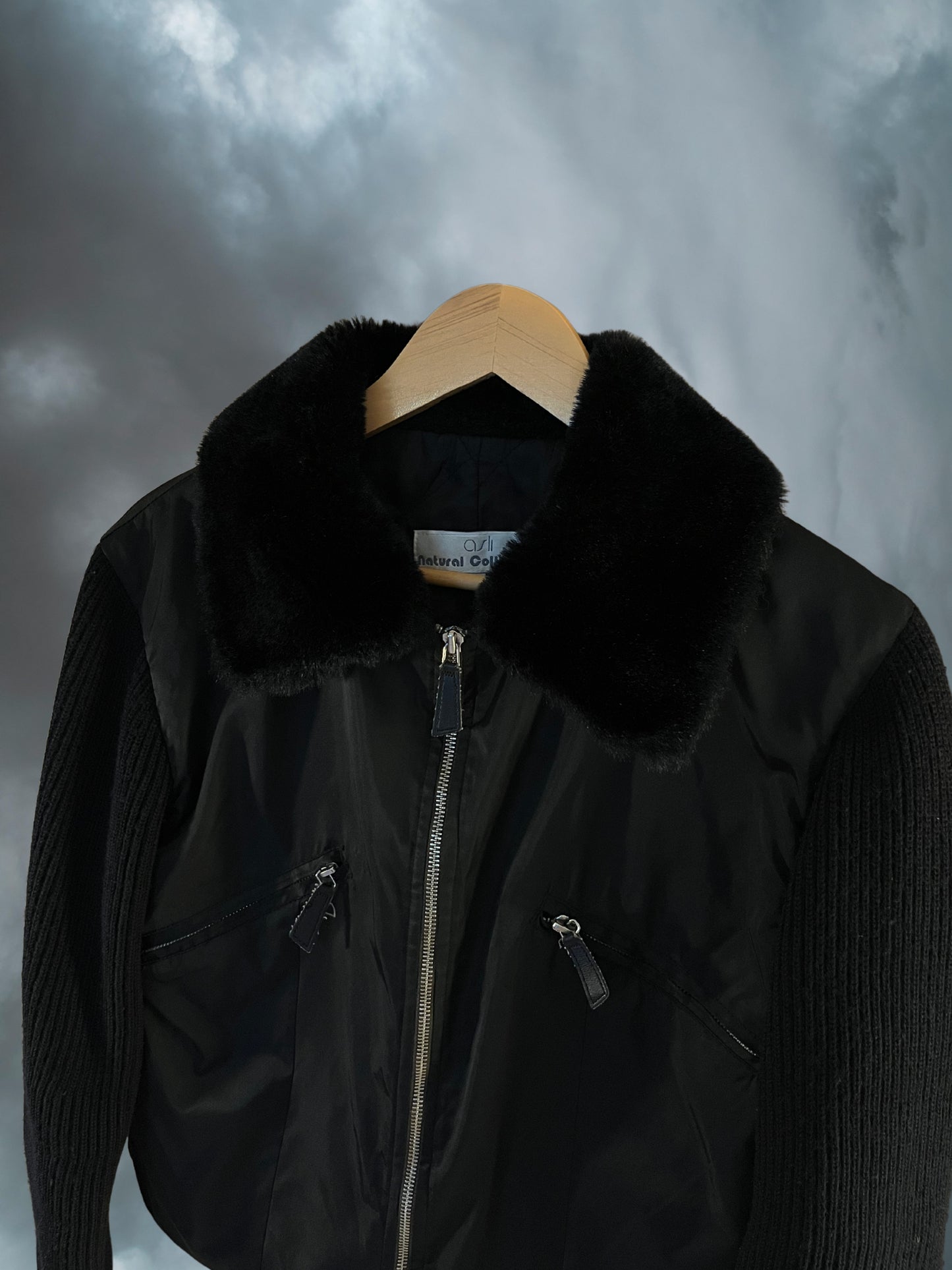 siyah peluş yaka bomber mont