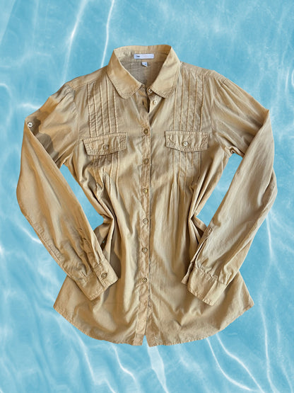 Bej Plili Düğmeli Oversize Gömlek