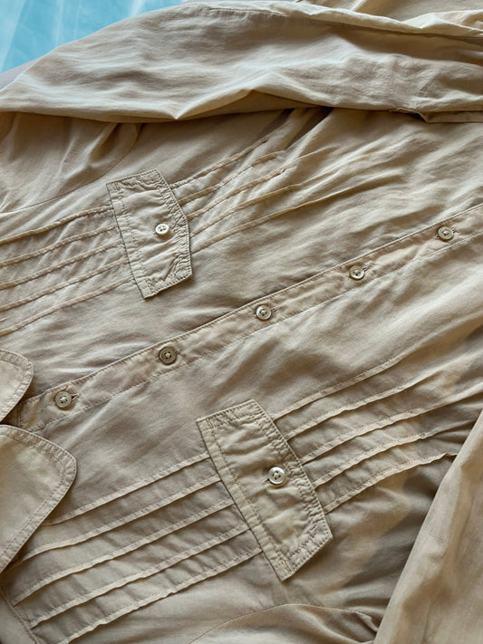 Bej Plili Düğmeli Oversize Gömlek