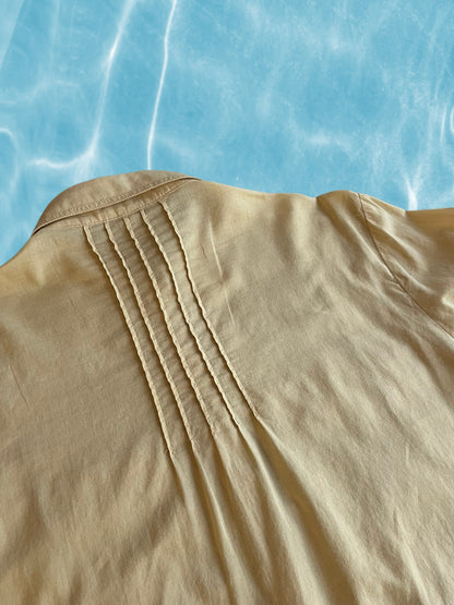 Bej Plili Düğmeli Oversize Gömlek