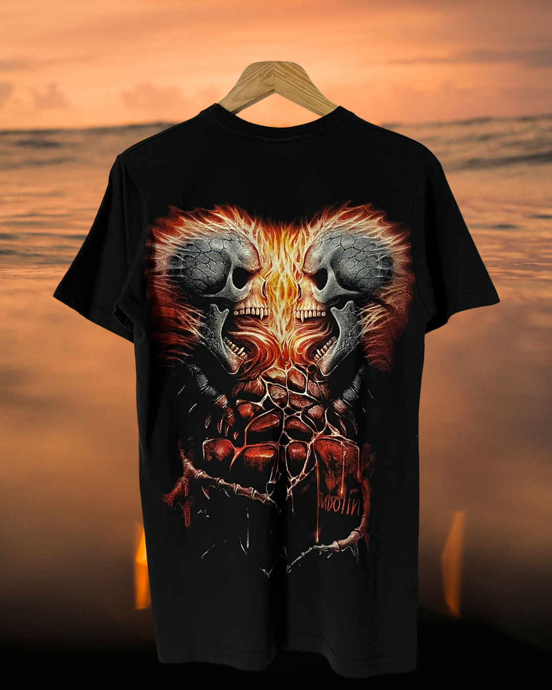 vintage ateşli skull t-shirt